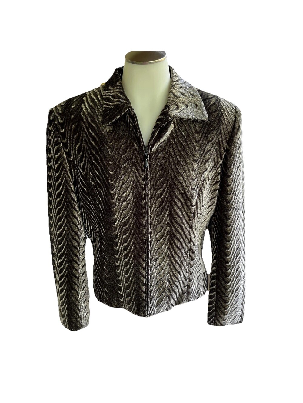 Vintage Giancarlo Ferrari Metallic Faux Fur Animal Print Zip Jacket USA Size 10